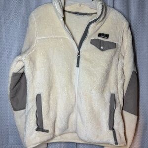 L.L. Bean Cream and Gray Kids Puffer Jacket